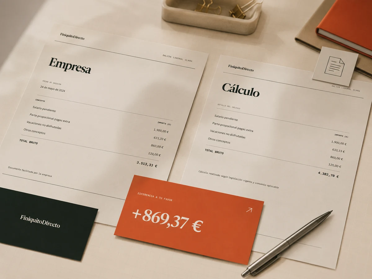 Comparación entre importes de empresa y cálculo FiniquitoDirecto